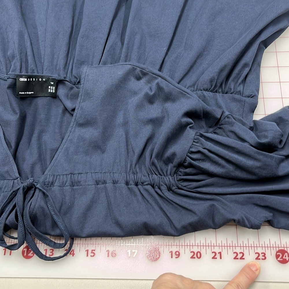 ASOS Peasant Tiered Oversized V-Neck Drawstring Chest 3/4 SLV Navy Mini 6 Tall - Picture 14 of 15